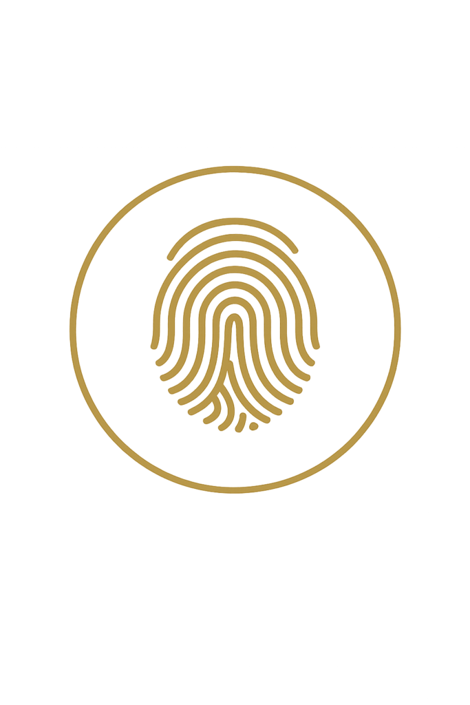 Golden fingerprint icon representing authenticity, trusted local experts and genuine wine experiences.